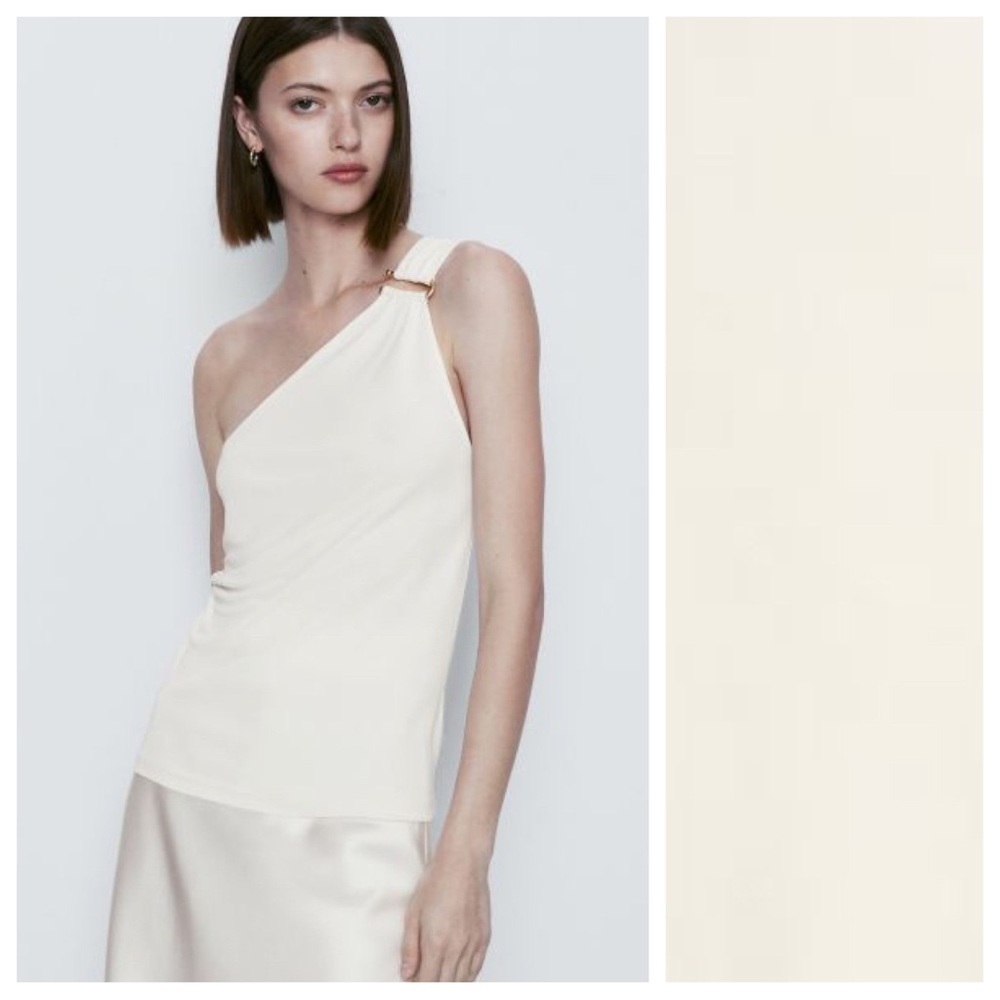 NWT. Massimo Dutti Cream Asymmetric Top with Golden Piece Detail. Size XS.